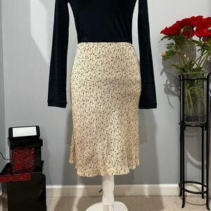 NEW DKNY Vintage 90s Classic A-line Two Tone Floral Flutter Hem Knee Skirt